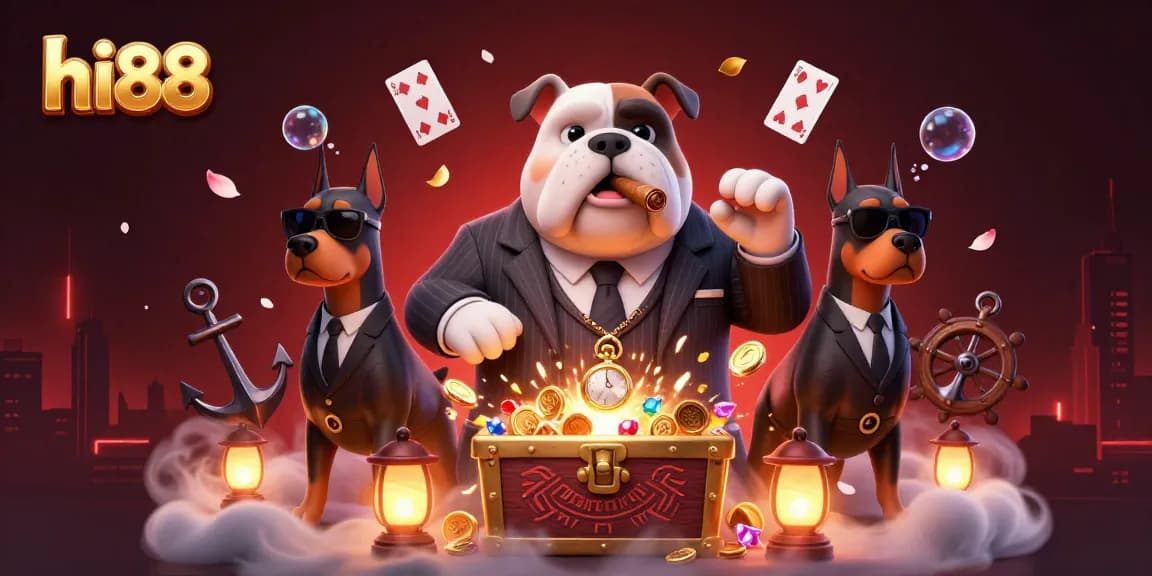 Experience exciting gameplay at hi88 with a mafia-themed 3D casino illustration bursting with energy.