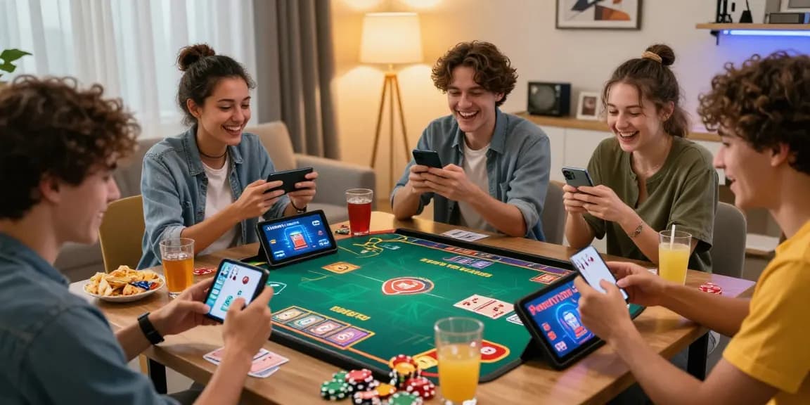 Latest Teen Patti Gold update shows players enjoying a multiplayer card game in a lively home setting.