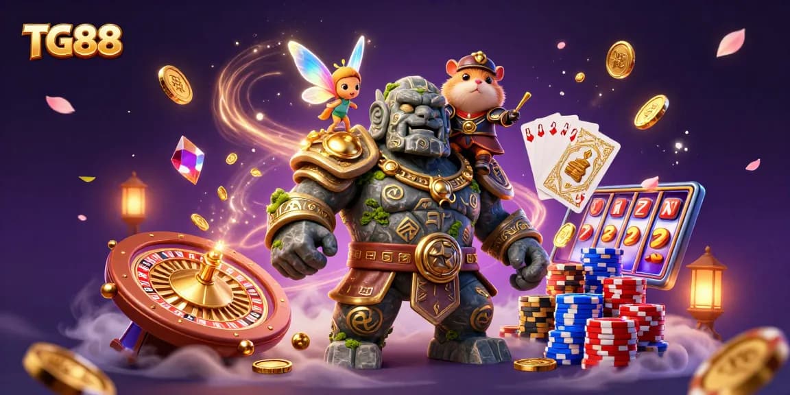 TG88 features a captivating 3D casino scene with magical characters and vibrant gaming elements