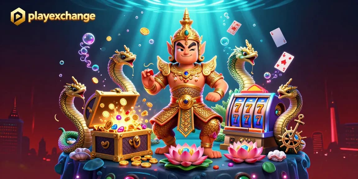 Join the thrilling world of playexchange with slots and treasures in a vibrant casino scene.