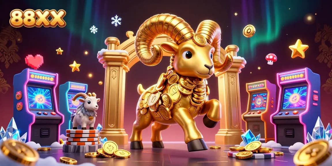 Experience 88XX casino thrills with a charged golden ram and vibrant gaming elements