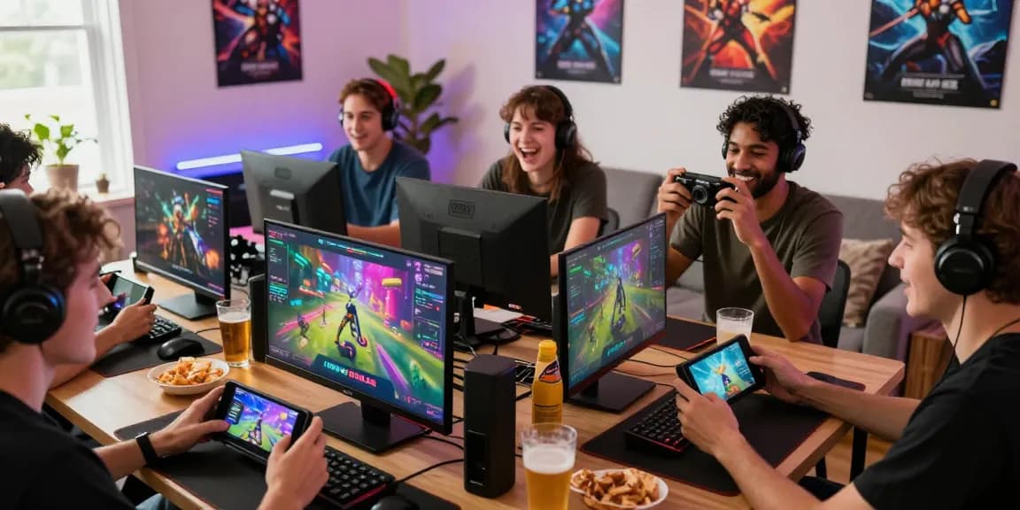 Players enjoying the 99ab-game together in a lively gaming setup.