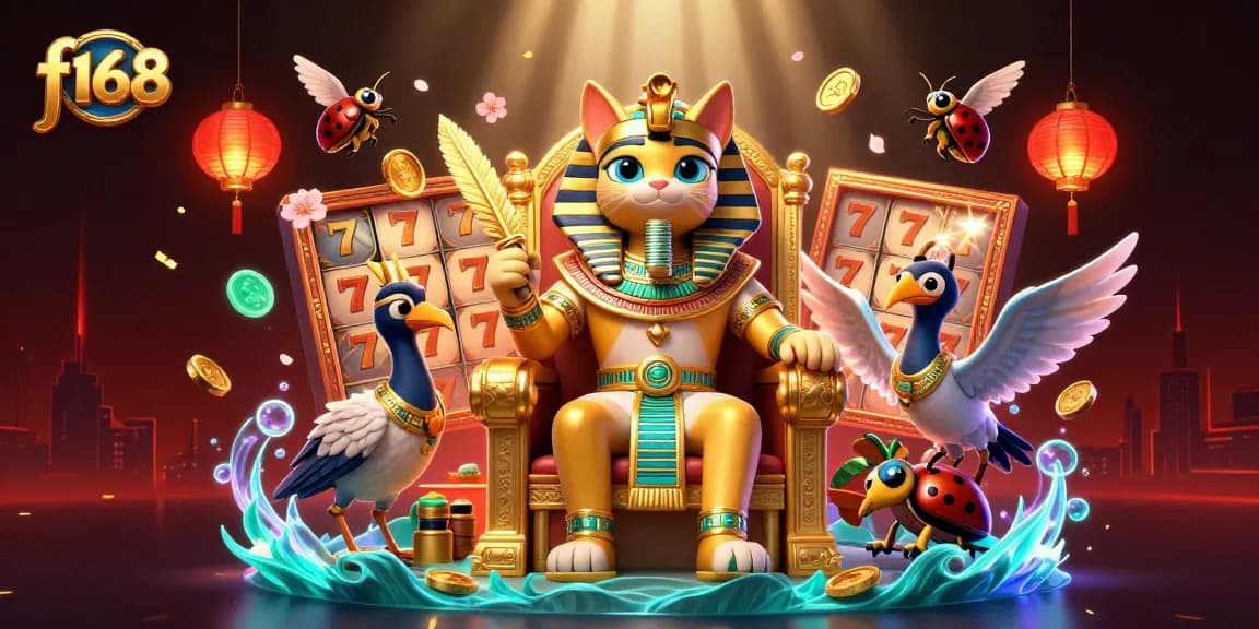 Experience the excitement at f168 with a vibrant 3D casino scene featuring unique game elements.