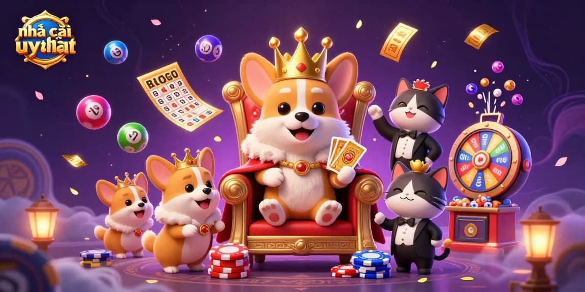 Experience fun at nhà cái uy tín with engaging characters in a colorful 3D casino scene.