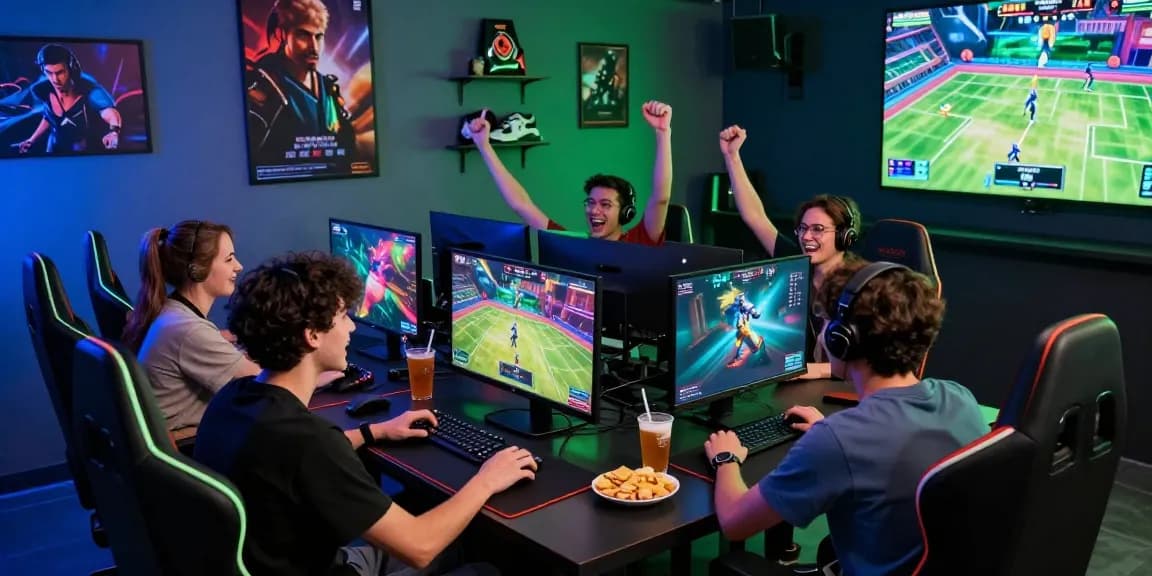 Friends enjoying a gaming session showcasing เว็บสล็อต วอเลท in vibrant esports atmosphere