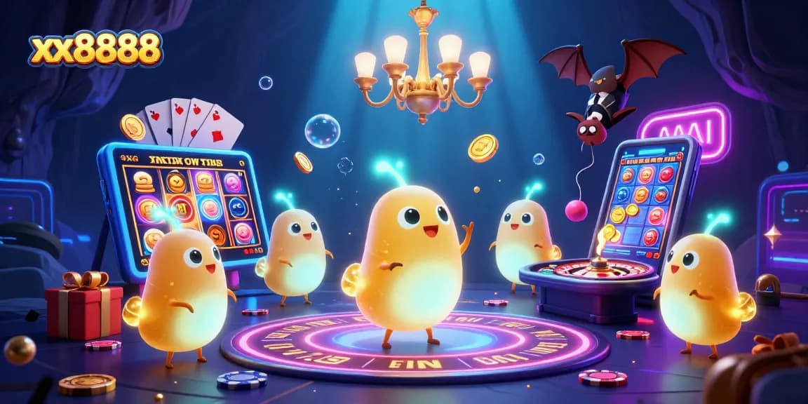 Engage with xx8888's vibrant cave casino scene featuring illuminated glowworms, a bat dealer, and exciting game elements.