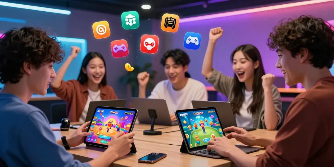 Users enjoying the jaiclub app in a lively gaming atmosphere filled with colorful graphics and excitement.