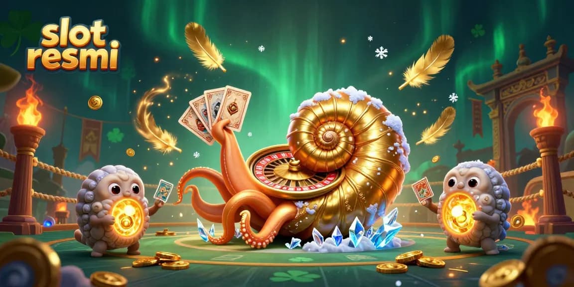 Slot resmi menampilkan nautilus raksasa dan karakter unik dalam ilustrasi kasino yang memukau.
