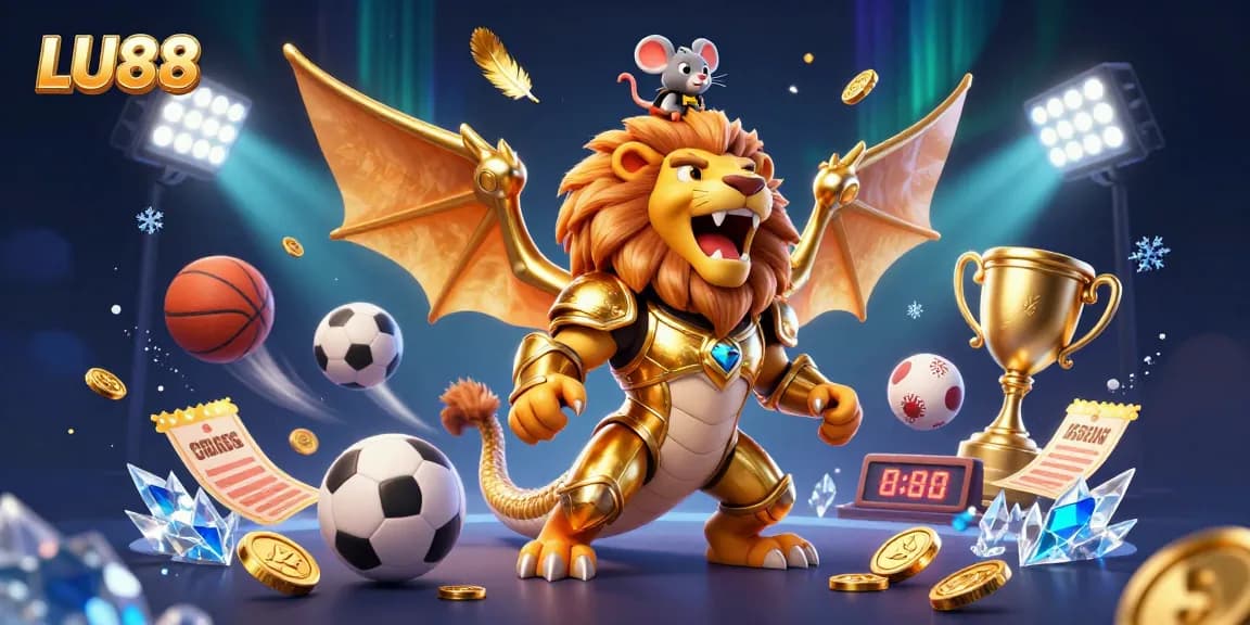 Experience thrilling gameplay at LU88 with a golden armored chimera and dynamic sports elements.