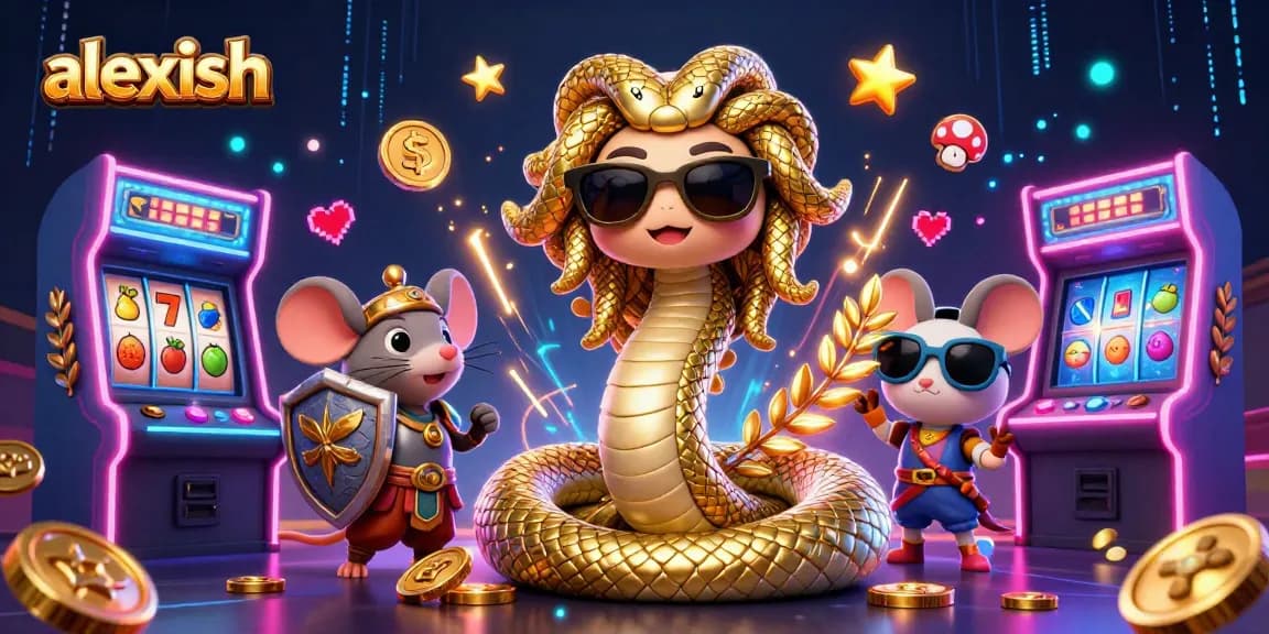 Join the excitement at alexish with a vibrant 3D casino scene featuring games and colorful winning elements.