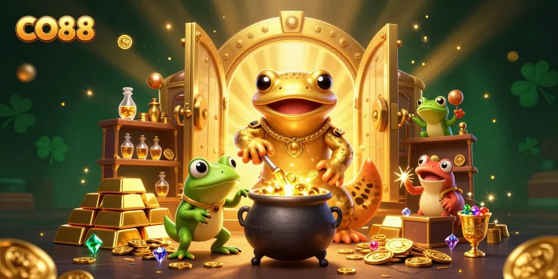 Experience thrilling wins at CO88 with golden treasures overflowing from a magical casino scene.