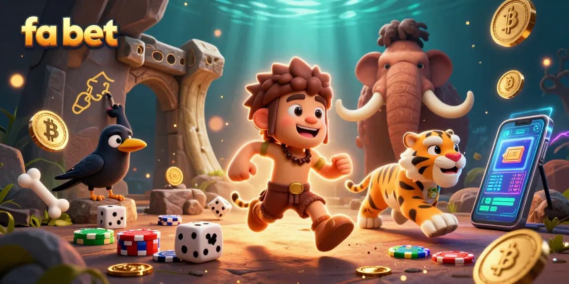 Experience fa bet with a prehistoric casino adventure featuring cavemen, dice, and crypto elements.