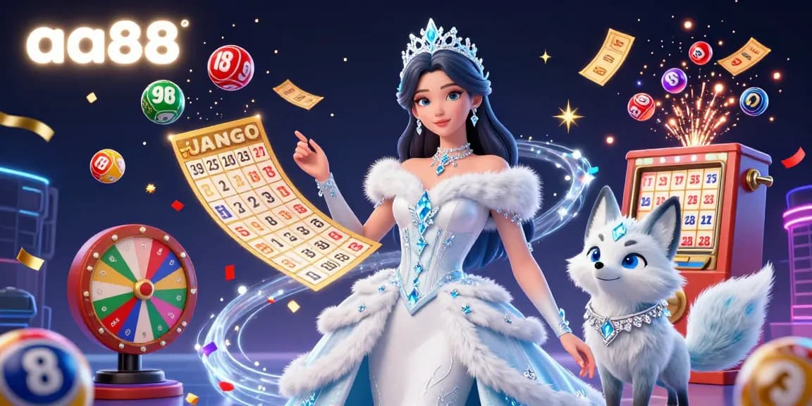 Engage with the thrilling world of aa88 through vibrant lottery balls and golden prizes in this dynamic casino scene.