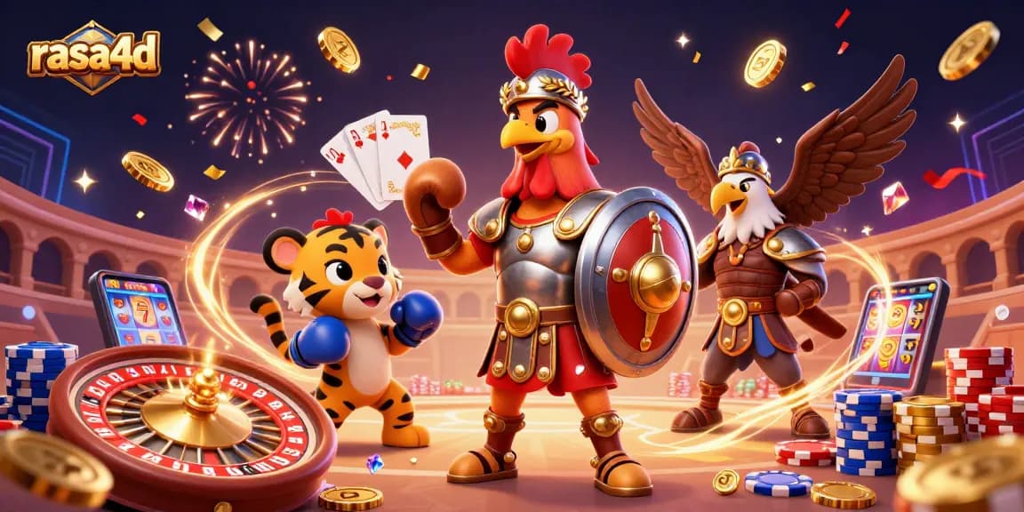 Mengambil peluang menang dengan rasa4d sambil merayakan jackpot dalam ilustrasi kasino yang kaya warna.