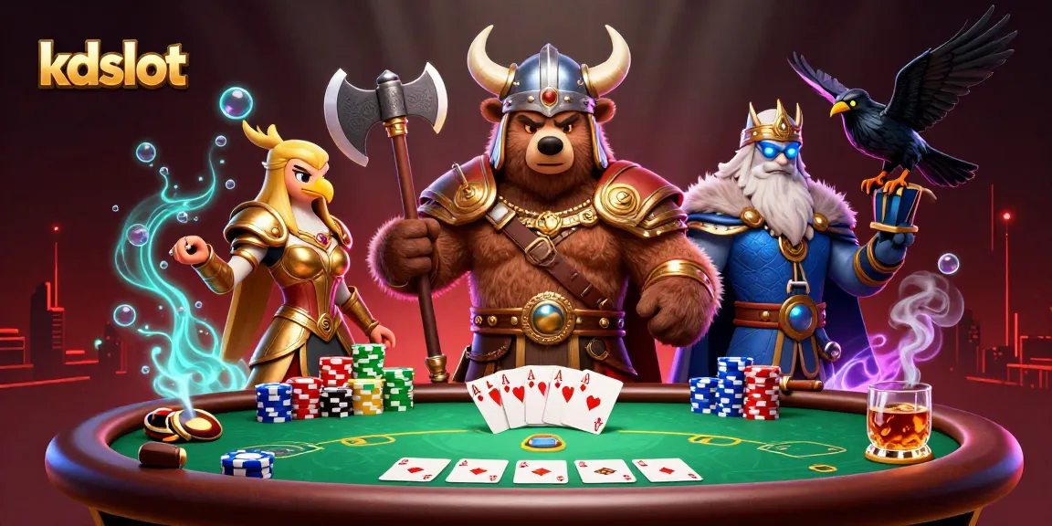 Engage in thrilling gameplay with kdslot as Vikings battle at a richly detailed poker table.