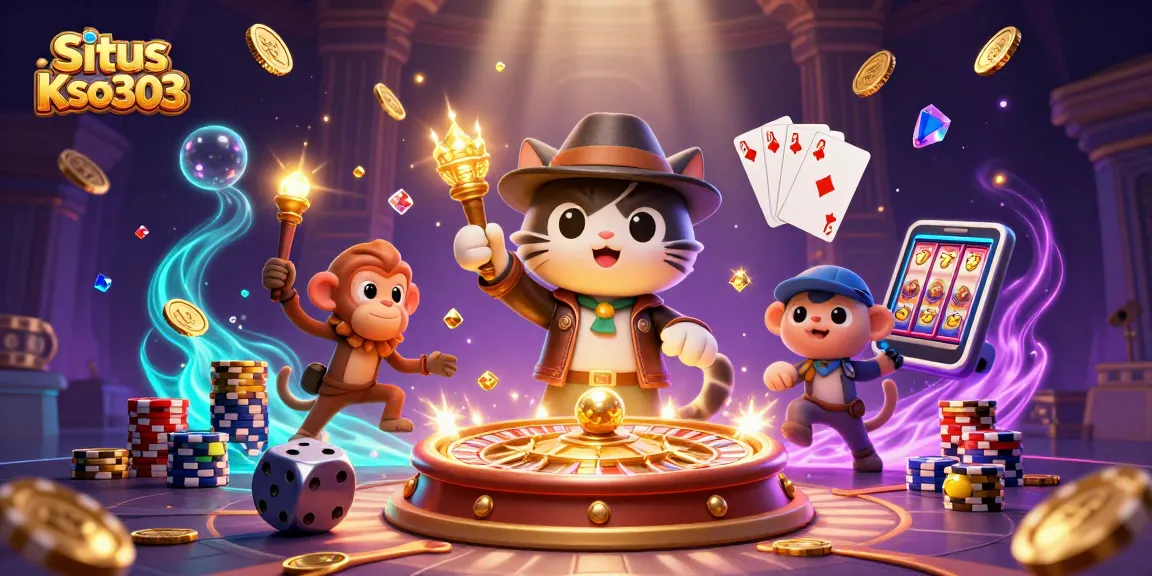 Menangkan permainan di Situs Kso303 dengan slot dan karakter menarik dalam ilustrasi kasino 3D.