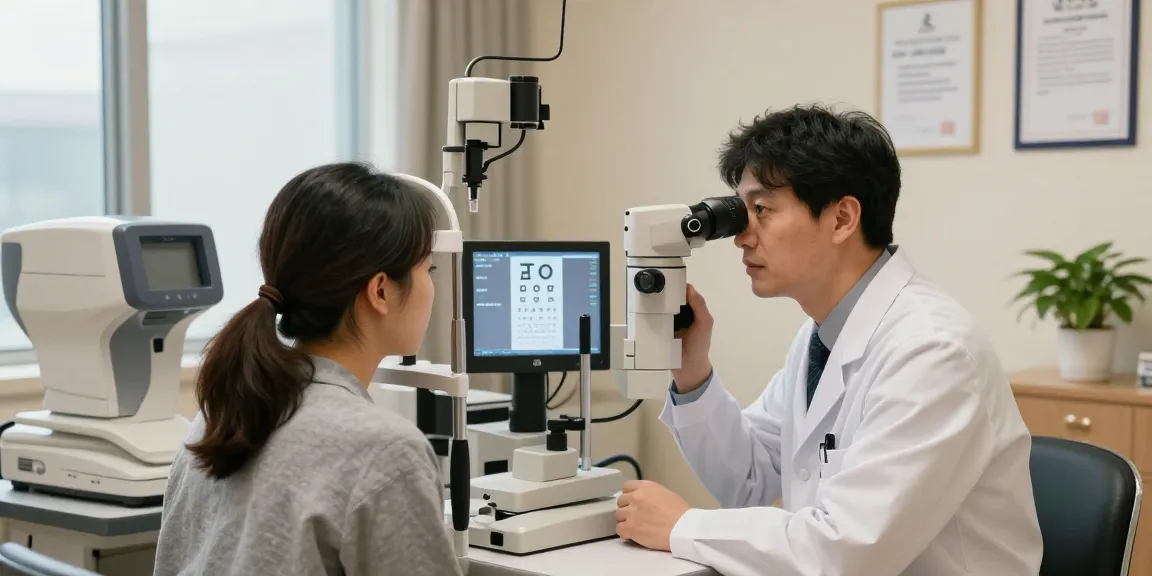 Optometrist consulting a patient at SNU Eye Clinic; check more source for advanced eye care.