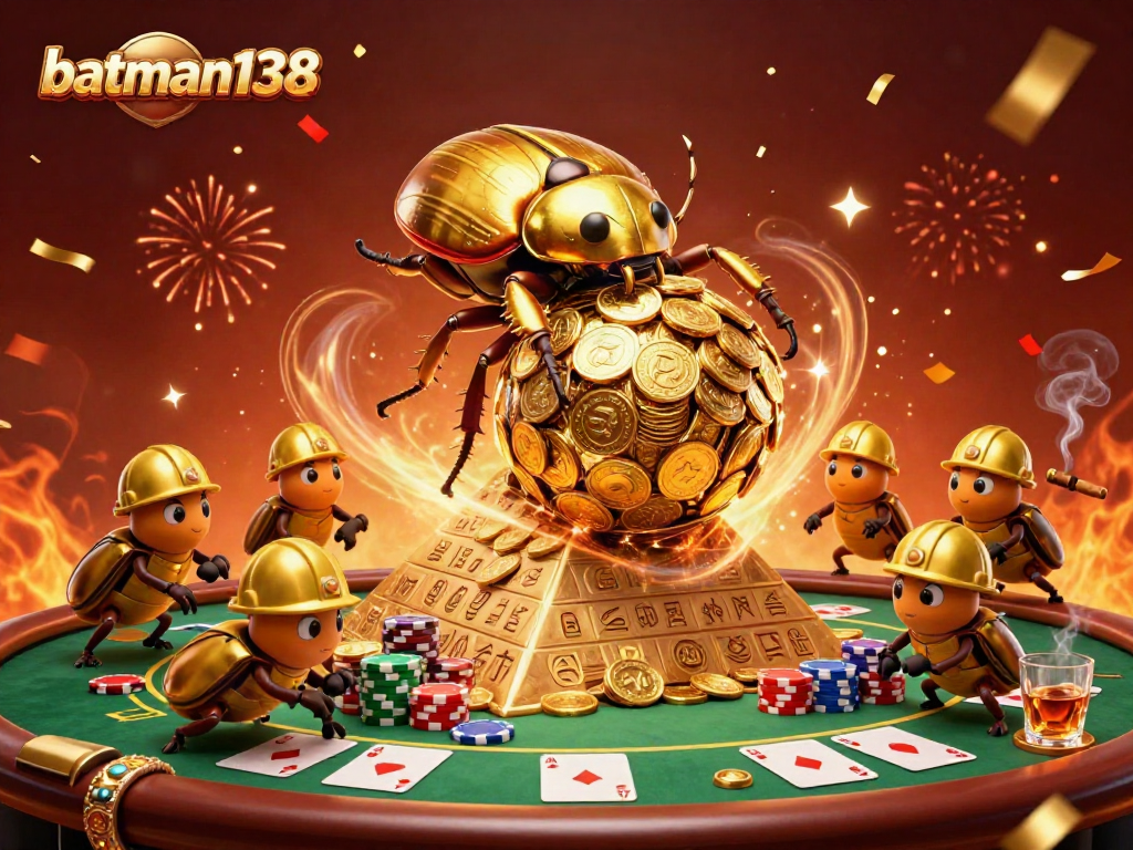 Play thrilling casino games at batman138 with stunning visuals of a golden beetle advancing in a vibrant scene.