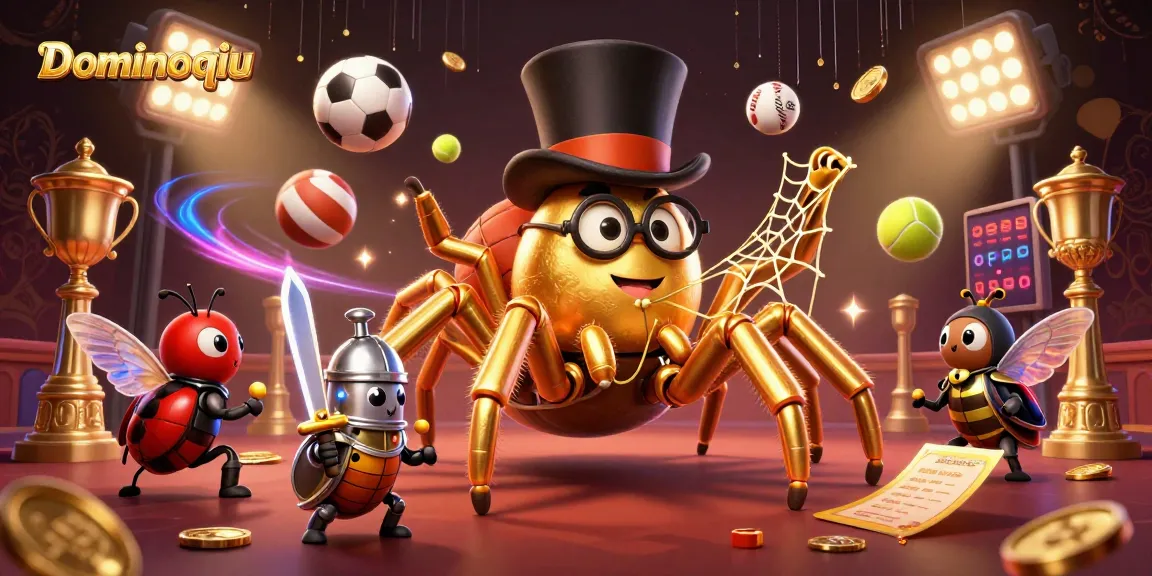 Experience the excitement of Dominoqiu with a vibrant 3D illustration featuring enchanting characters and casino elements.