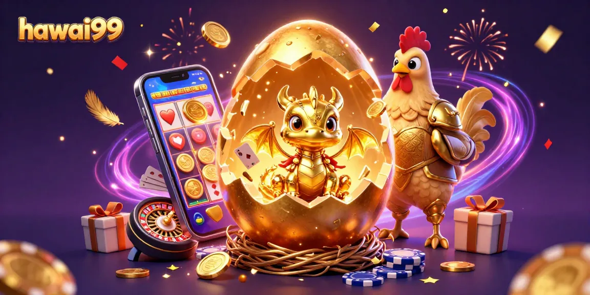Engage with hawai99's thrilling games and adventures with a golden dragon and poker elements.