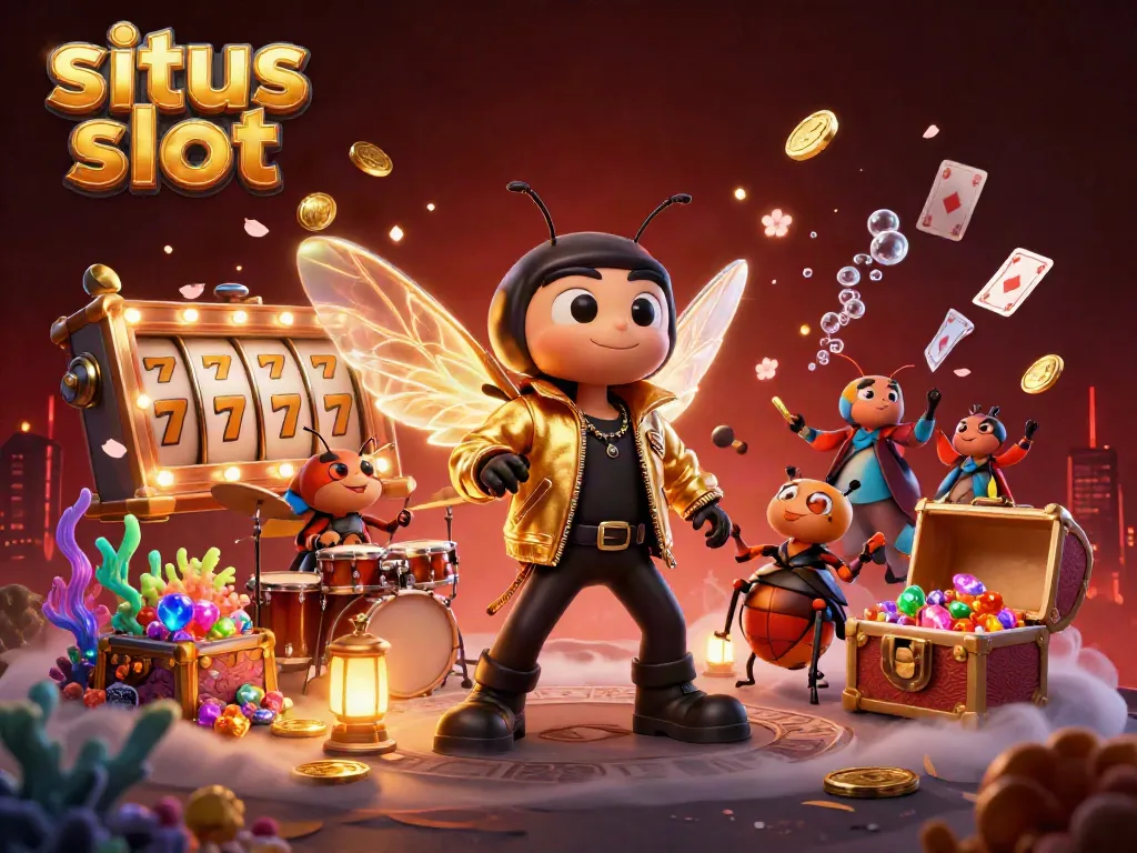 Menggali situs slot yang berisi karakter unik dengan rotasi gulungan slot dan harta karun mengalir ke atas.