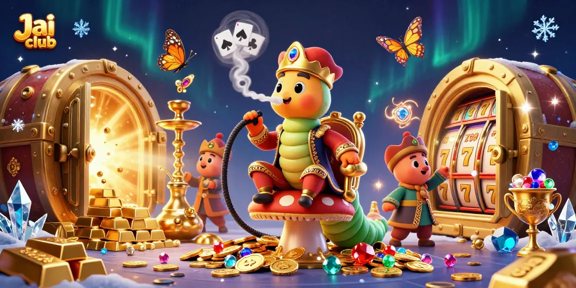 Engage with Jai club's exciting games, featuring a vibrant scene of casino elements and characters.