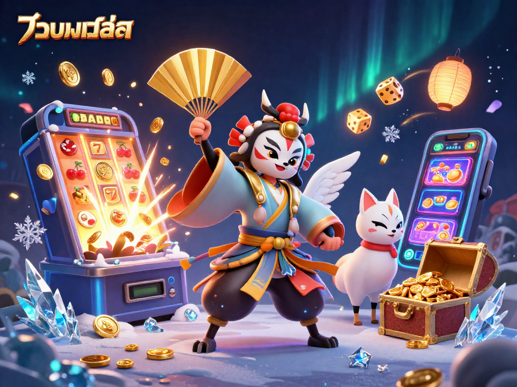 Experience the excitement of แทงบอลสด with a dynamic 3D casino scene featuring vibrant characters and energy.