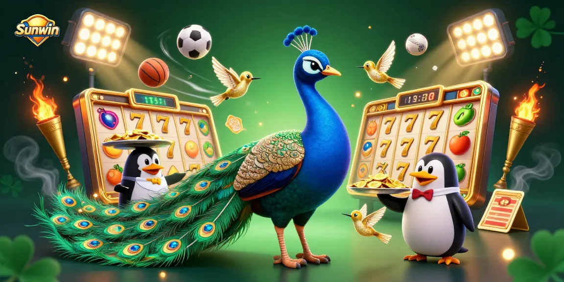 Experience gaming excitement with Sunwin's vibrant casino scene showcasing characters and gold coin rewards.