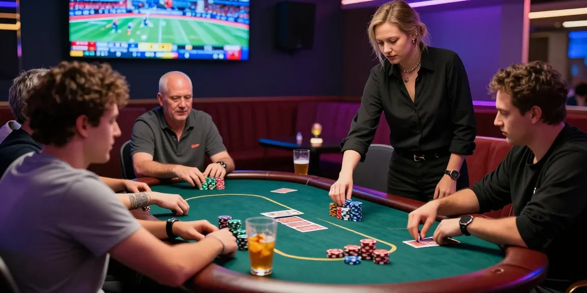 bandarbola855 casino gaming scene with players at a poker table enjoying an exciting atmosphere