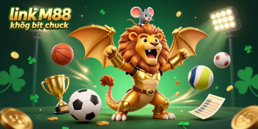 Cá cược thể thao hấp dẫn tại link M88 không bị chặn với hình ảnh chimera và các quả bóng thể thao.