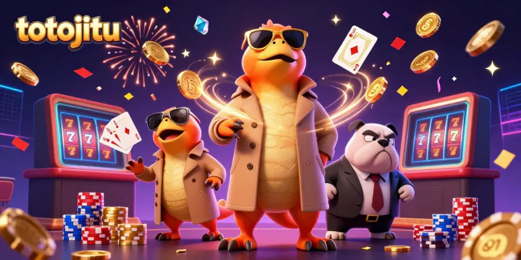 Experience thrilling gaming with totojitu’s vibrant casino scene featuring playful raptors and rich slot elements.