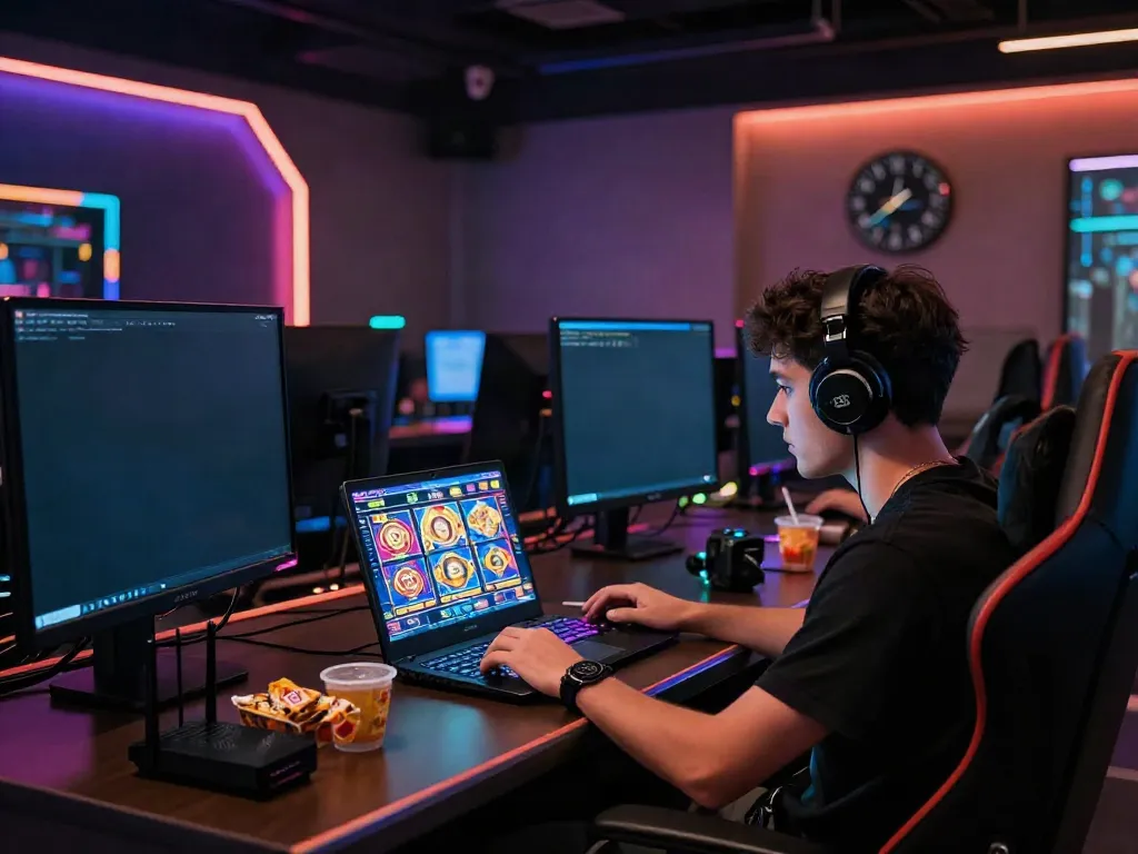Player immersed in akunjp online gaming experience with vibrant displays and stylish accessories.