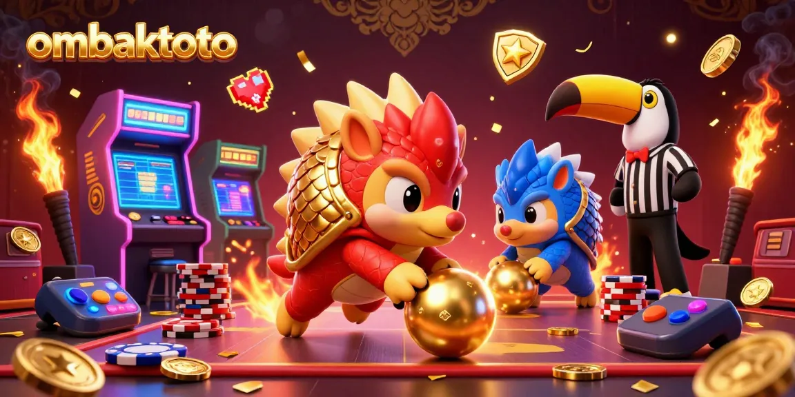 Engage with ombaktoto as rival pangolins playfully bowl through poker chips in a vibrant casino-themed illustration.