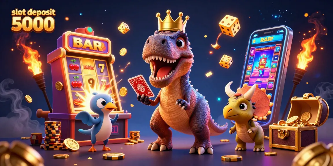 Play exciting games with slot deposit 5000 featuring vibrant characters in a colorful casino scene.