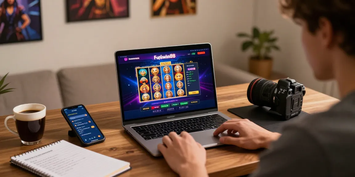 Pengalaman bermain slot di fujiwin88 dengan laptop, smartphone, dan catatan strategi di meja kerja yang nyaman.