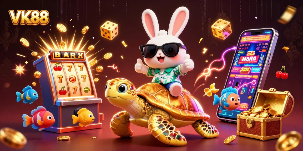 Experience thrilling wins with VK88's vibrant 3D slot game illustration bursting with excitement.