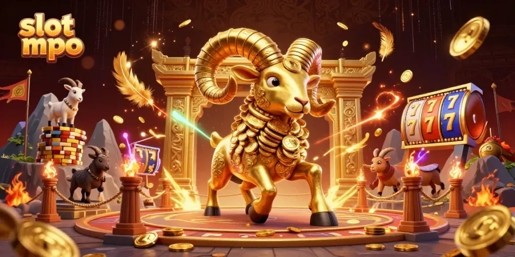 Engage with slot mpo for thrilling jackpots featuring a golden ram and dynamic gambling elements.