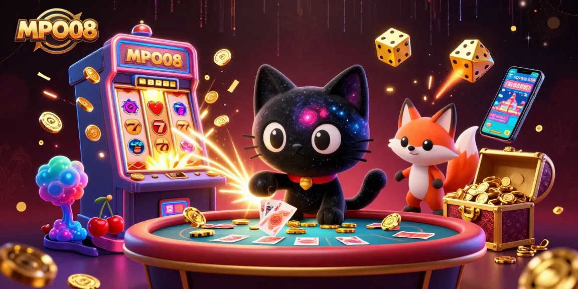 MPO08 engages players with a cosmic adventure at the casino, featuring vibrant 3D artwork.
