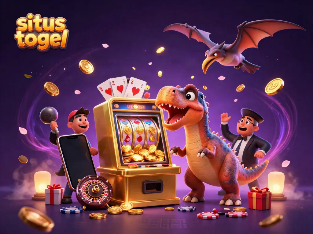 Situs togel features a pachycephalosaurus celebrating a jackpot win at the casino.