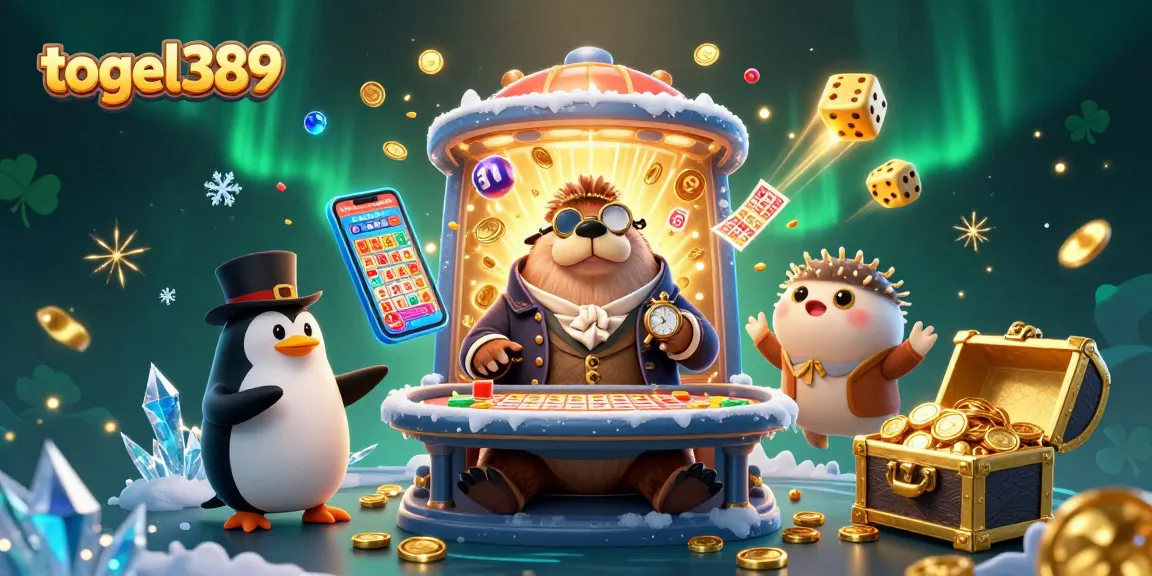 Experience the excitement of togel389 with a vibrant underwater lottery scene featuring a jolly walrus and crafting jackpot moments.