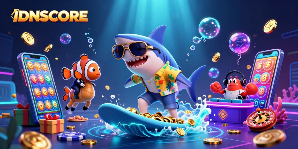 Engage in thrilling gaming adventures at IDNSCORE, featuring vibrant slot games and dynamic, colorful illustrations.