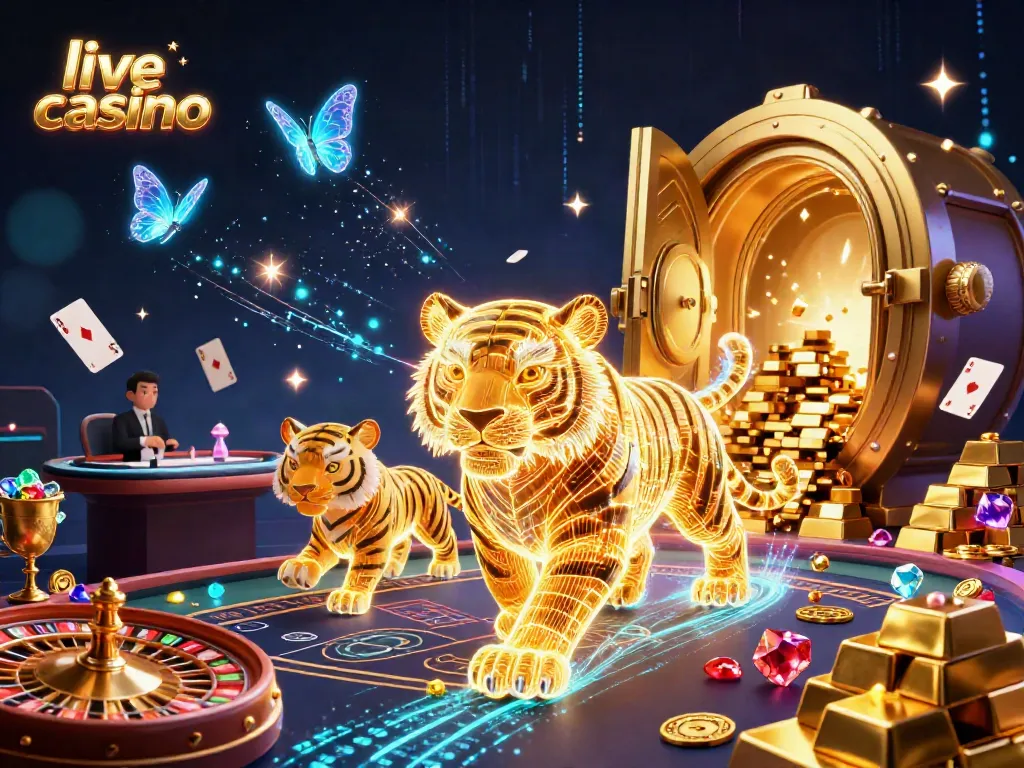 Permainan live casino dengan dealer sedang berinteraksi dan suasana kasino nyata yang dinamis.