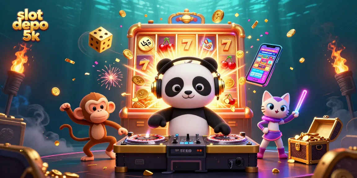 Experience the thrill of slot depo 5k with animated characters in a vibrant casino scene.