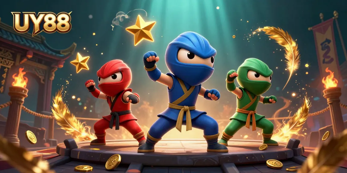 Join the action with UY88 as a team of ninja chameleons performs thrilling martial arts in a vibrant casino setting.