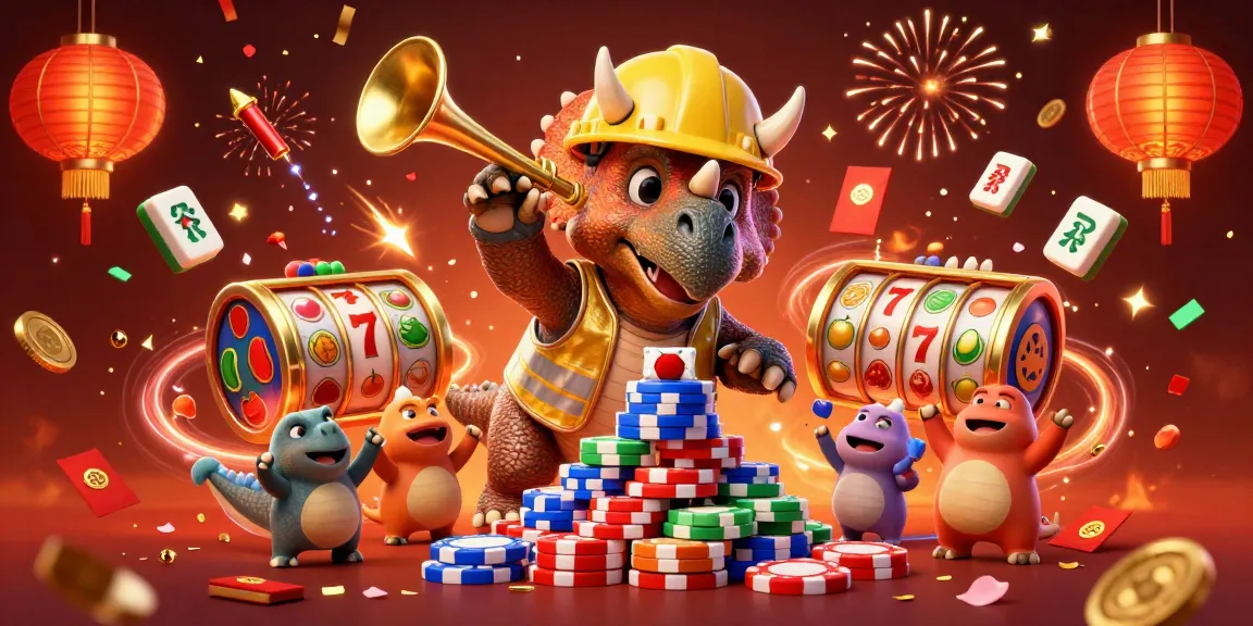 Celebrate winning spins with slot reels, vibrant characters, and festive elements in a casino-themed illustration.
