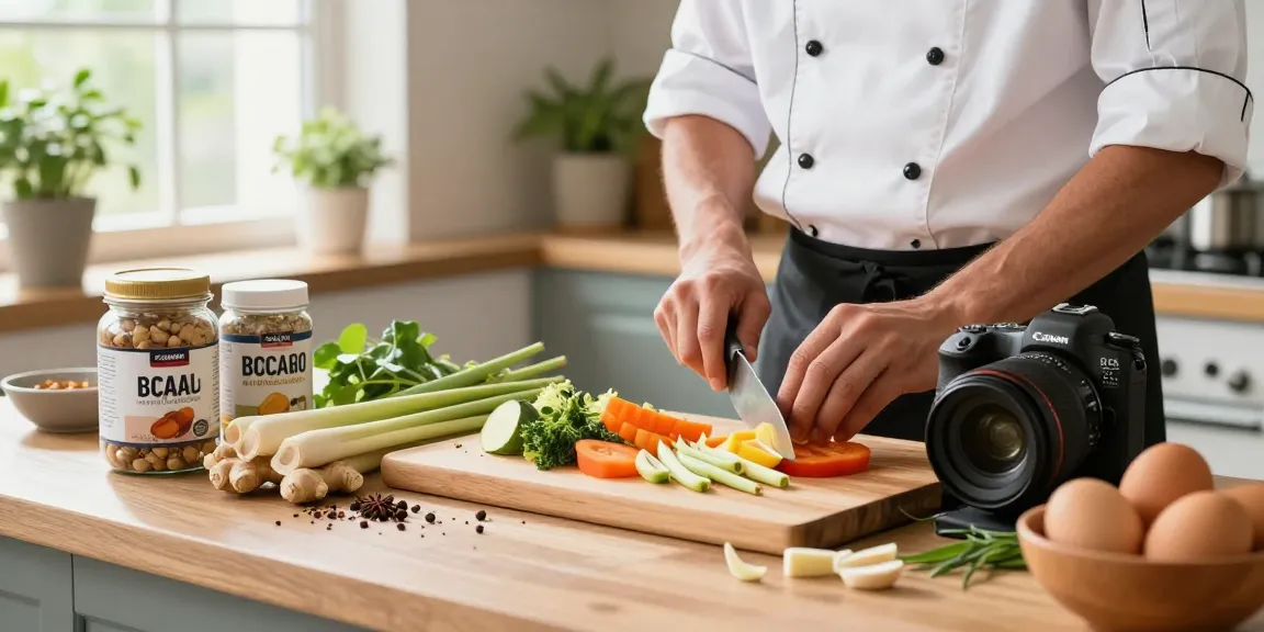 Chef preparing a colorful dish with ginger and lemongrass, showcasing fresh ingredients in a vibrant kitchen. Explore healthy cooking with สล็อต elements.