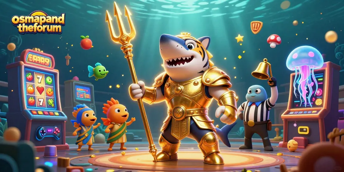Experience thrilling wins at osmapandtheforum with a dynamic underwater casino scene featuring a tiger shark and slot games.