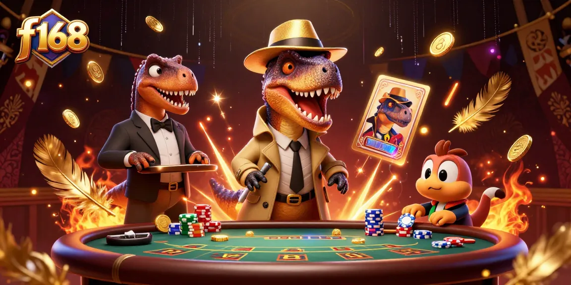 f168 velociraptor card counter sneaks chips at a blackjack table with a stegosaurus pit boss watching