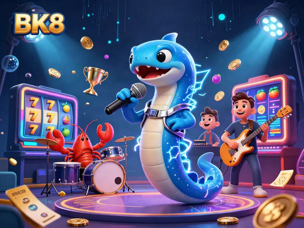 Catch the electrifying vibes at BK8: Animated casino scene with lively characters and dynamic gaming elements
