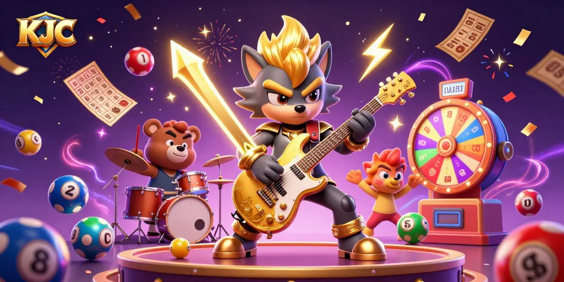 KJC illuminates the casino floor with an electric wolf rock star and lively bear drummer amid bursts of color.